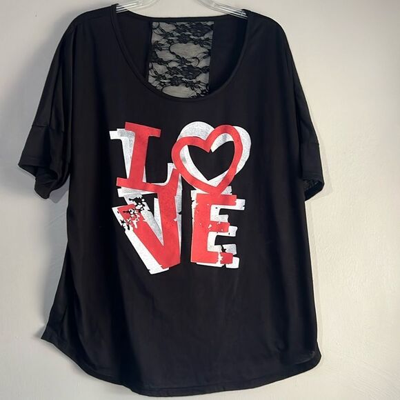 Lace back graphic short sleeve top - Picture 1 of 6